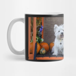 Westie in the pumpkin village Mug